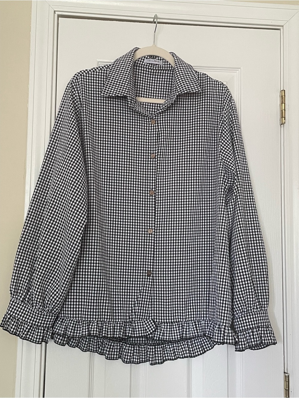 CELLABIE Black & White Gingham Button-Down Top